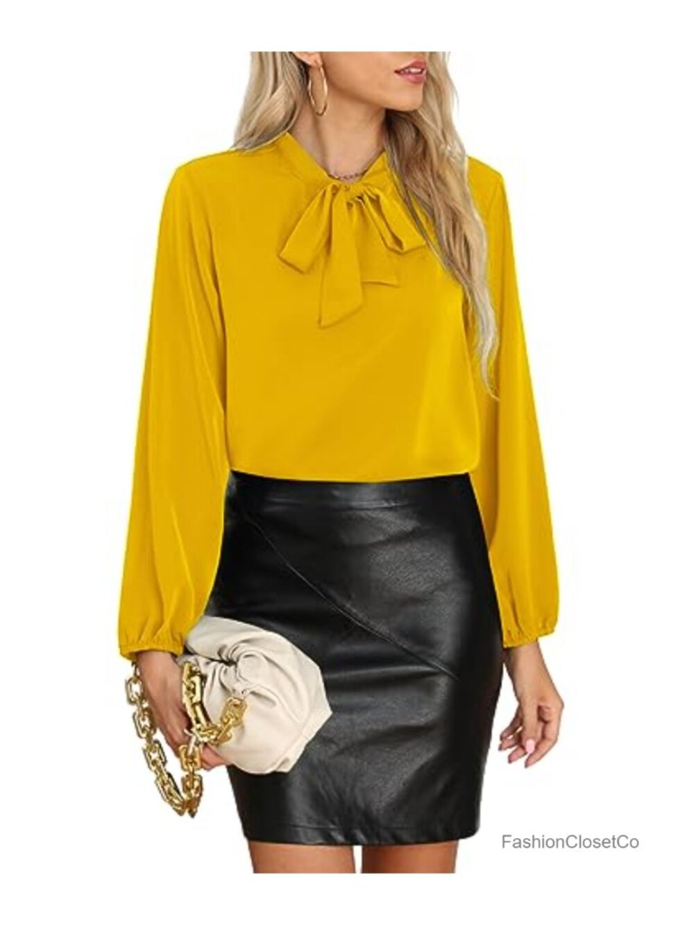 Womens Chiffon Blouse Tie Neck Long Sleeve Business Work Top